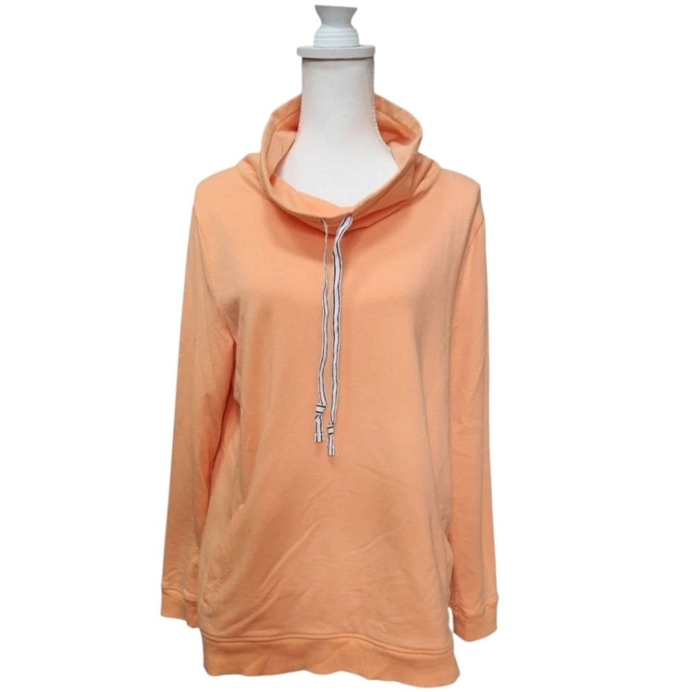 T by Talbots Women's Light Orange Cowlneck Pullover Sweatshirt EUC, Large